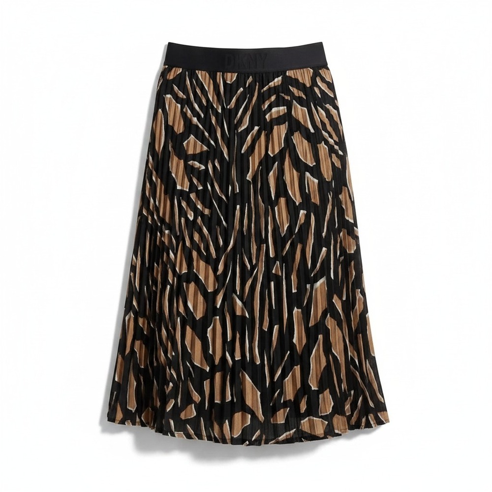 DKNY Womens Skirt Size XS Abstract Geo Truffle Pull On Lined Pleated Midi Casual